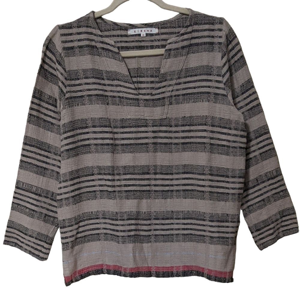 XIRENA striped gauzy flowy cotton top blouse tan black size XS
